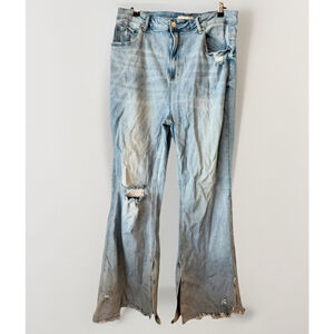 Risen Jeans 2XL Distressed Flare Wide Leg Light Wash Denim